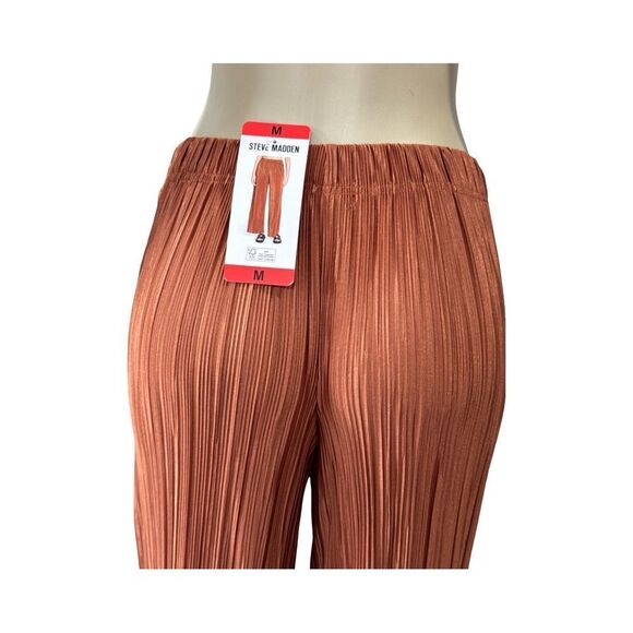 Steve Madden Addy Plisse Pleated  Wide Leg Pants. Orange - Picture 6 of 9